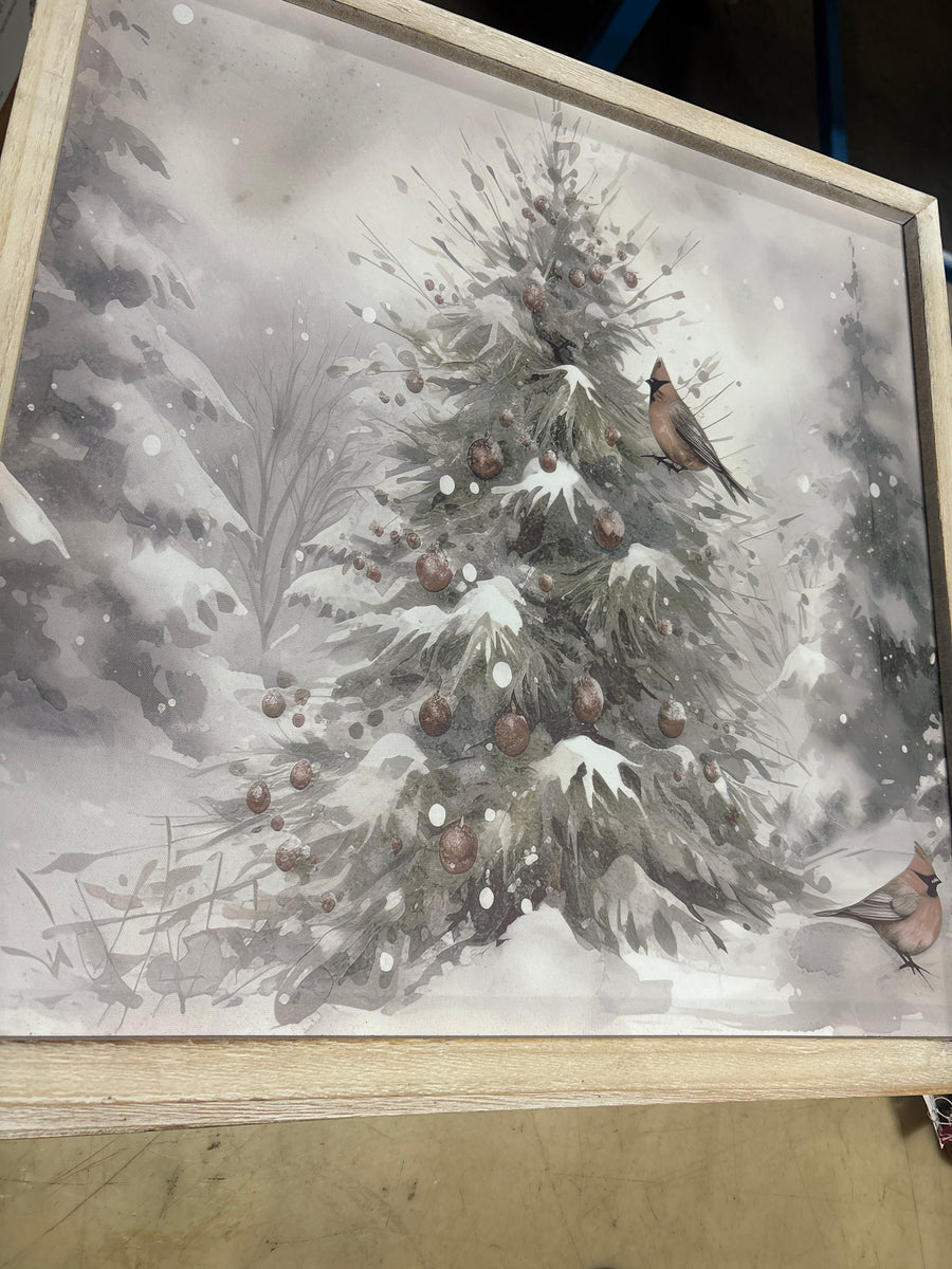 19.75x19.75 LED Snowy Pine Tree with Birds