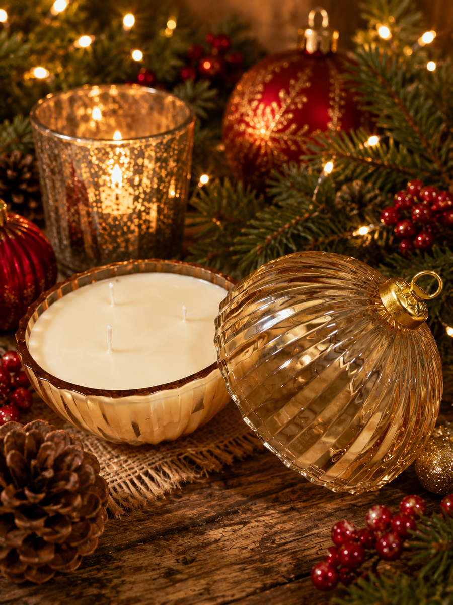 Home for the Holidays – 12 oz 3-Wick Soy Wax Ornament Candle