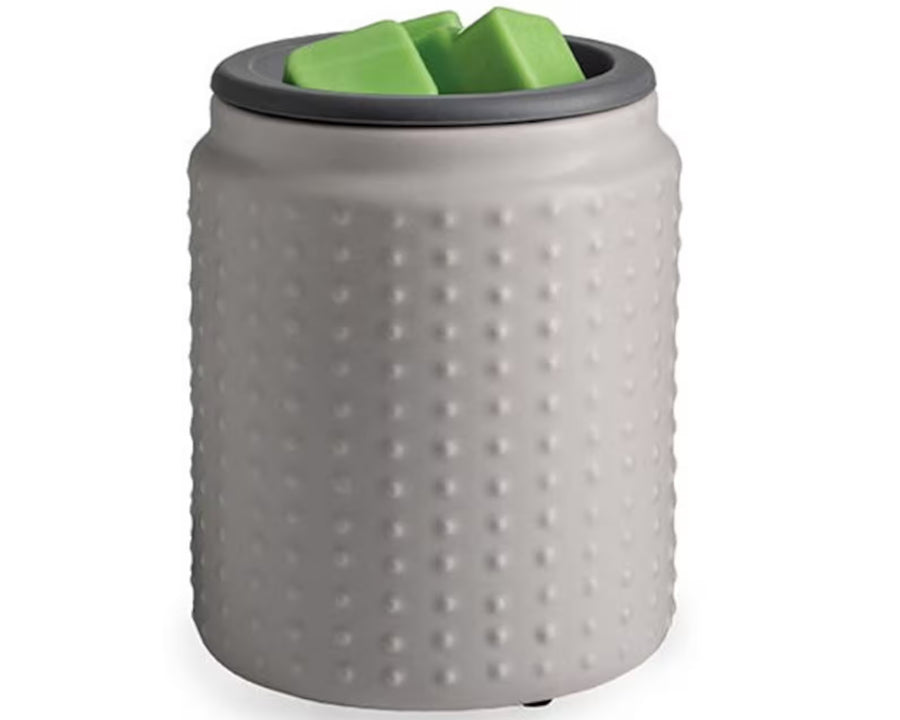 Gray hobnail wax warmer with silicone dish