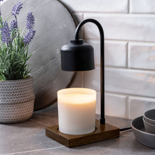 Arched candle warmer lamp black and wood