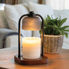 Pendant lantern candle warmer - black and wood