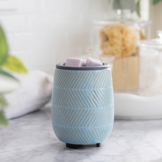 Blue Herringbone Wax Warmer with silicone dish